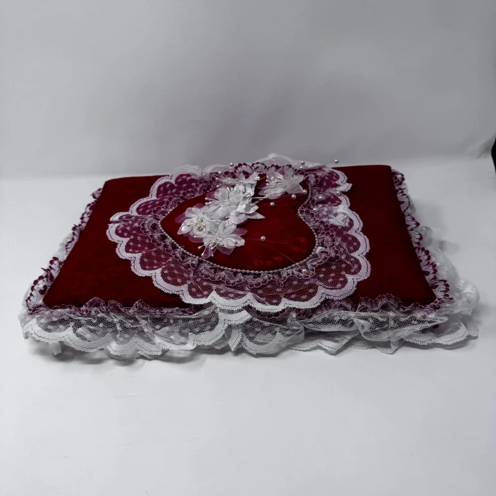 Vintage Red Satin Heart Lace Photo Album Floral Damask 3-Ring Binder Keepsake - Picture 8 of 10